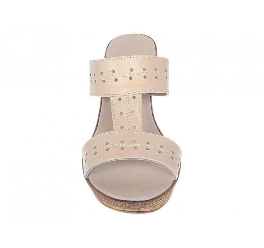 Papuci dama din piele naturala cu platforme de 8 cm Bej Box PAP46BB