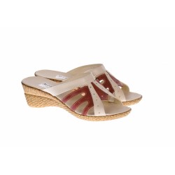 Papuci dama de vara cu platforme de 5cm, din piele naturala, bej, maro, PAP4BM