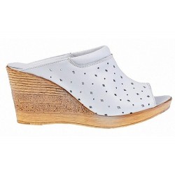 Saboti dama din piele naturala cu perforatii - Model vara alb PAPUCTEAALB