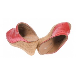 Saboti dama de vara, papuci din piele naturala cu perforatii, culoare rosu - PAPUCTEAR