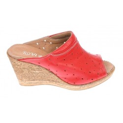 Saboti dama de vara, papuci din piele naturala cu perforatii, culoare rosu - PAPUCTEAR
