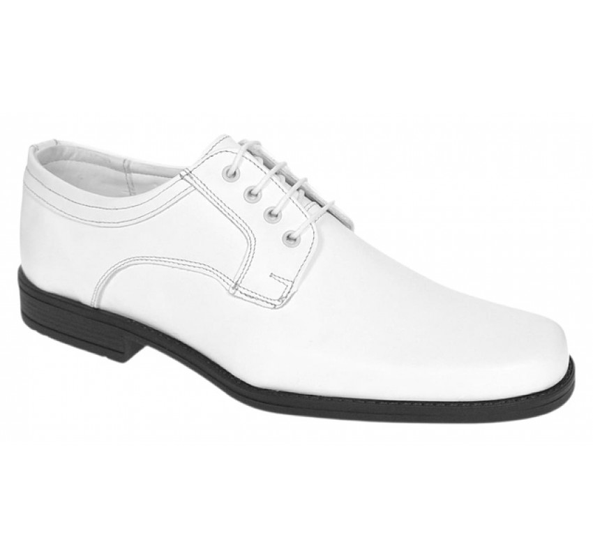 Pantofi barbati albi eleganti din piele naturala cu siret PB2265M