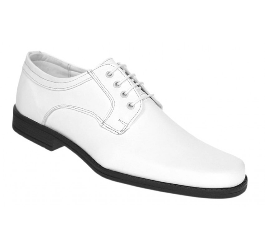 Pantofi barbati albi eleganti din piele naturala cu siret PB2265M