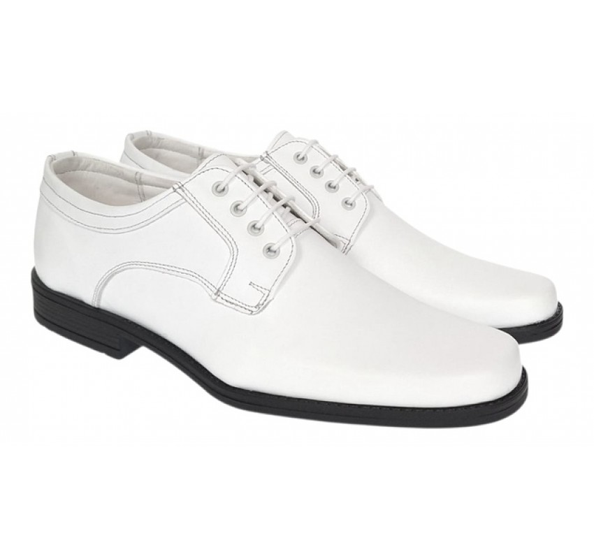 Pantofi barbati albi eleganti din piele naturala cu siret PB2265M