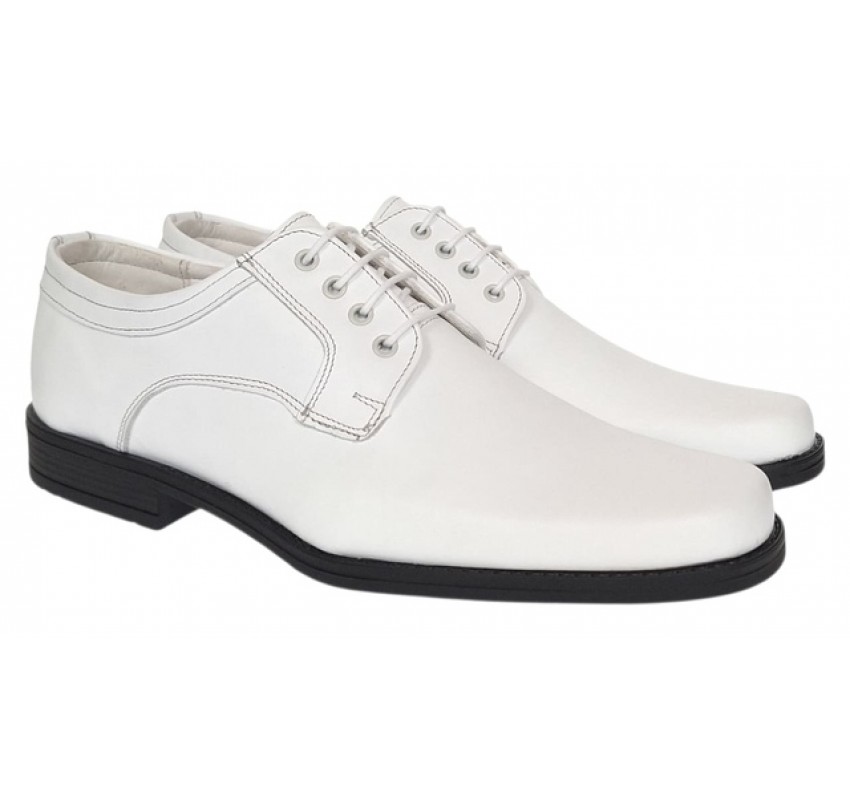 Pantofi barbati albi eleganti din piele naturala cu siret PB2265M