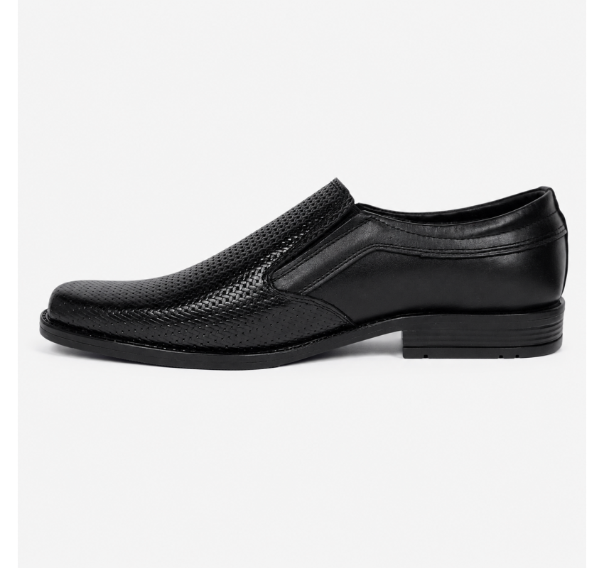 Pantofi bărbați negri din piele naturală, slip-on eleganți cu textură fină și aspect modern PB2265ELN