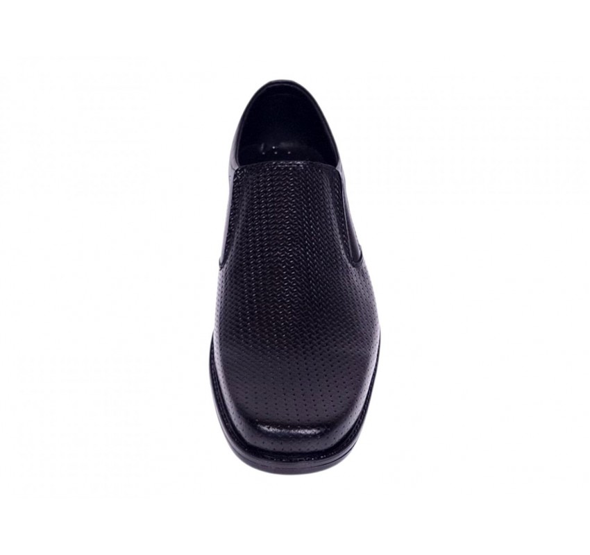 Pantofi bărbați negri din piele naturală, slip-on eleganți cu textură fină și aspect modern PB2265ELN