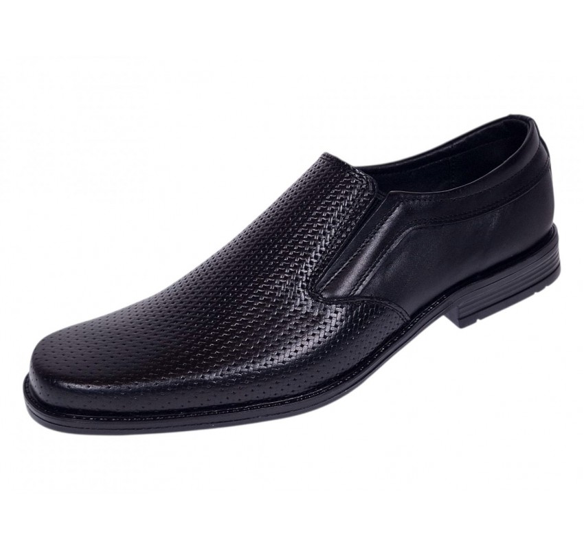Pantofi bărbați negri din piele naturală, slip-on eleganți cu textură fină și aspect modern PB2265ELN