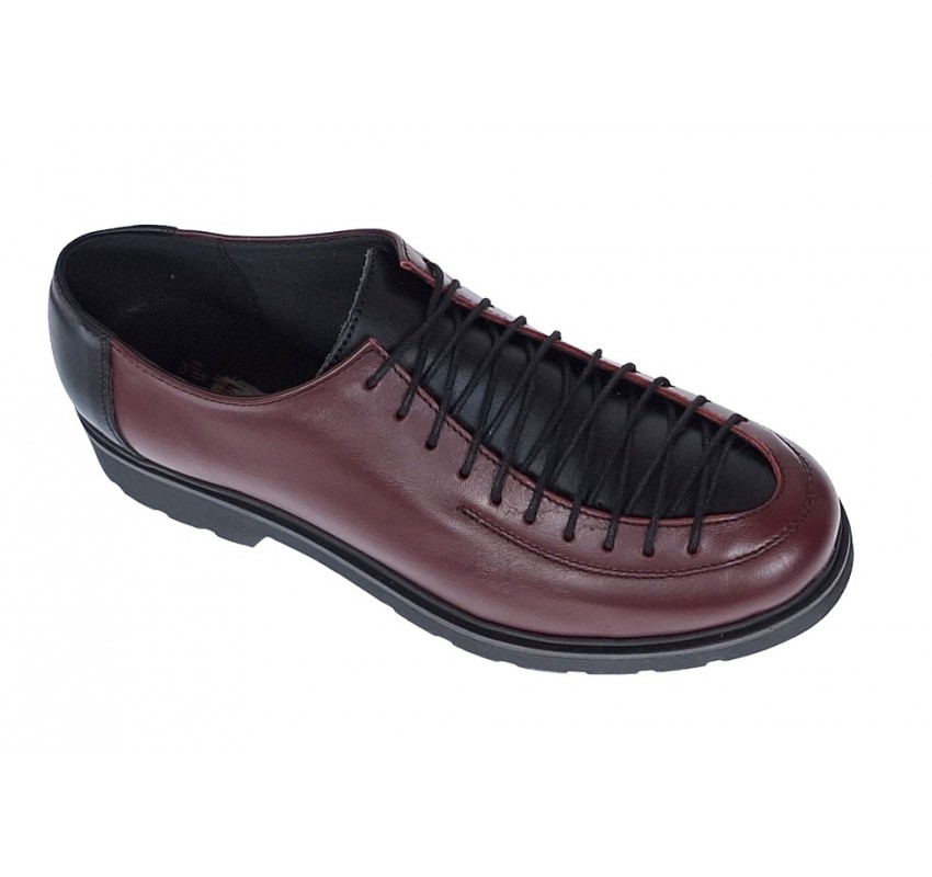 Pantofi casual dama din piele naturala - Model Visiniu cu Negru PDGINAVIS