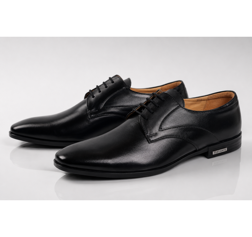 Pantofi barbati eleganti din piele naturala de culoare neagra PNOU371N