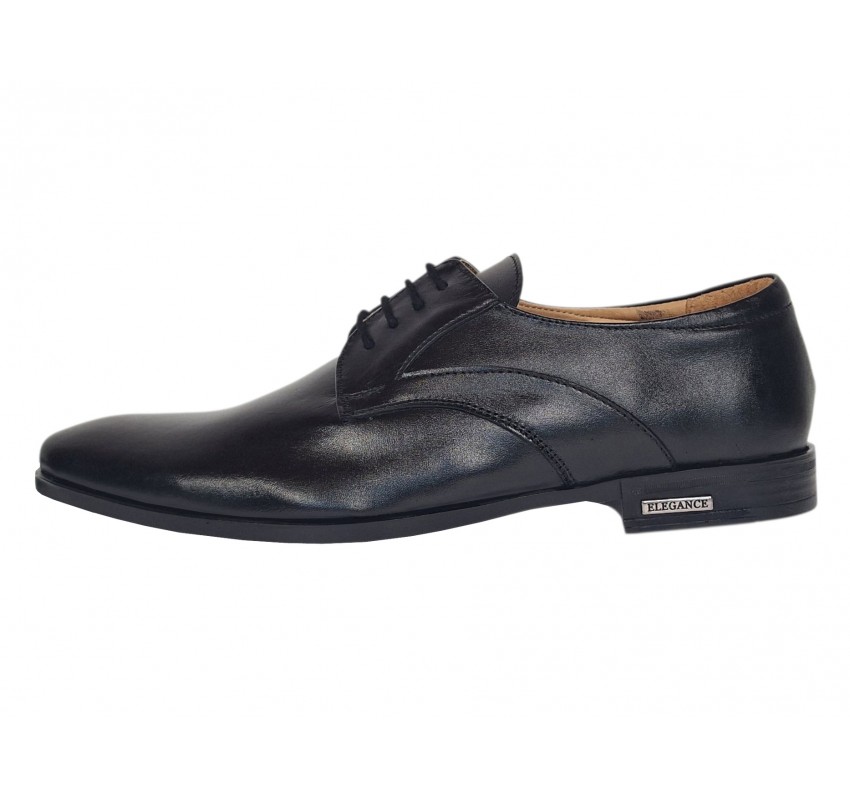 Pantofi barbati eleganti din piele naturala de culoare neagra PNOU371N