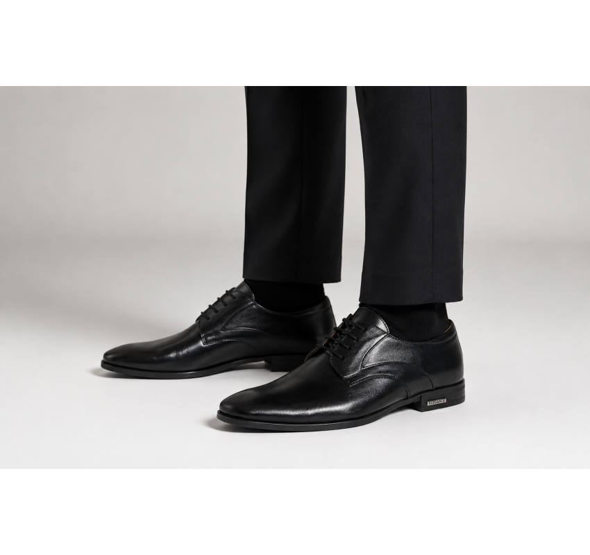 Pantofi barbati eleganti din piele naturala de culoare neagra PNOU371N