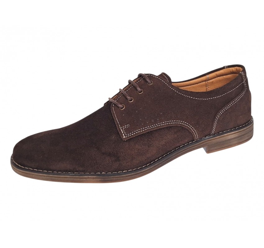 Pantofi barbati casual din piele naturala intoarsa maro PRAMFM