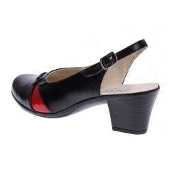 Pantofi dama decupati din piele naturala cu toc de 6cm - Model Negru Rosu PS35LR