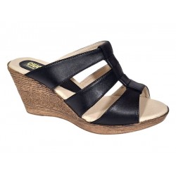 Papuci dama negri din piele naturala cu platforme de 7cm - RO214N