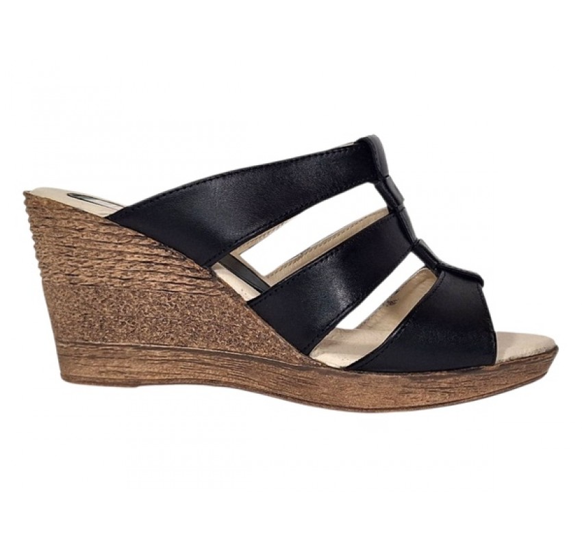 Papuci dama negri din piele naturala cu platforme de 7cm - RO214N