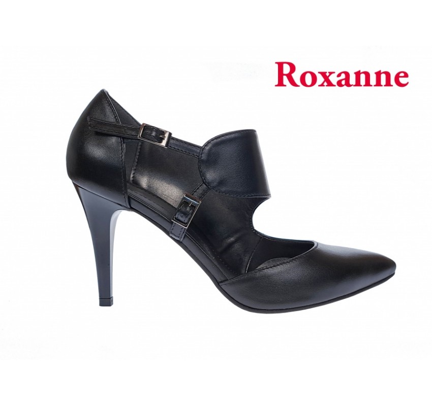 Pantofi stiletto, dama, negri, din piele naturala, toc 8cm, Roxanne, ROX70N