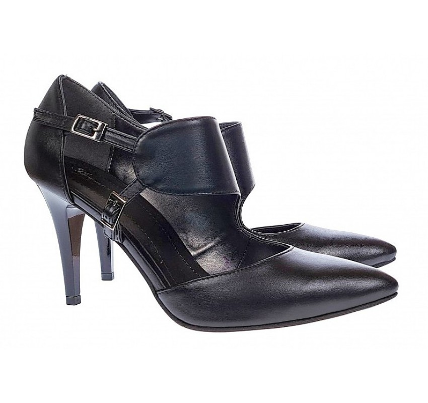 Pantofi stiletto dama din piele naturala toc 8cm - Model Roxanne Negru