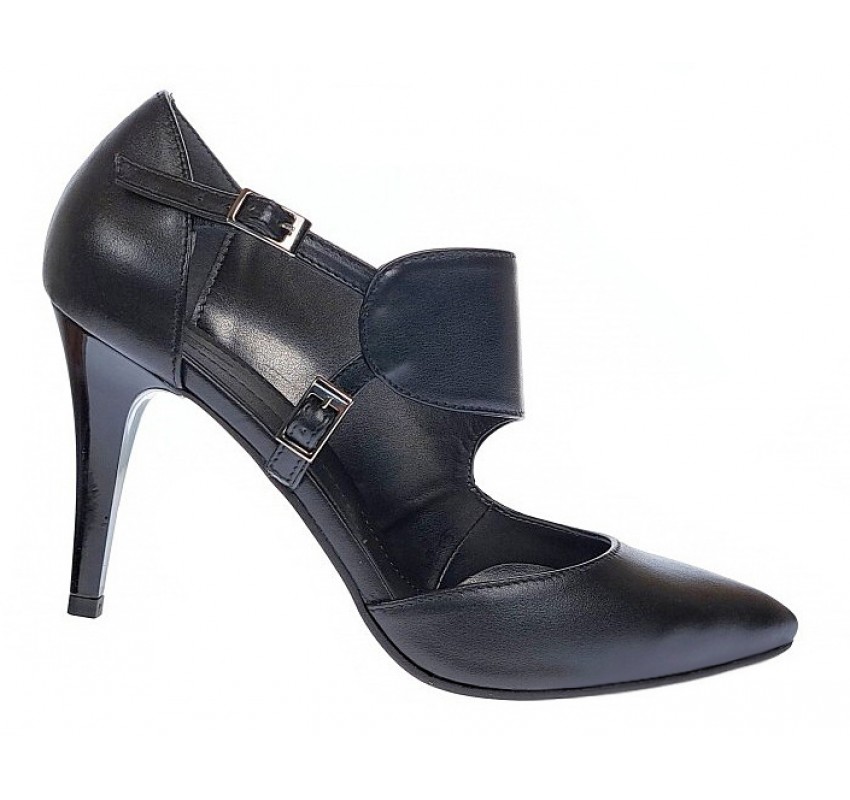 Pantofi stiletto dama din piele naturala toc 8cm - Model Roxanne Negru