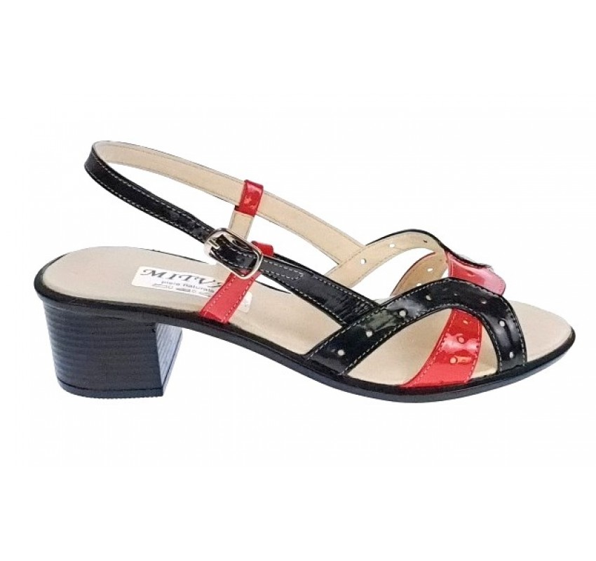 Oferta Sandale dama casual din piele naturala lac negru - rosu RS6NR