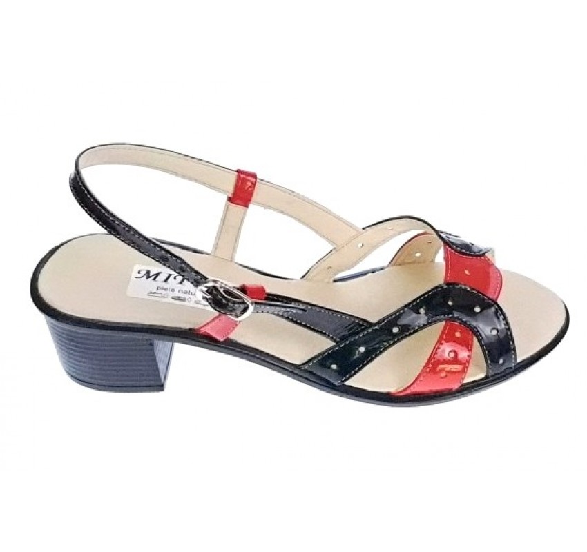 Oferta Sandale dama casual din piele naturala lac negru - rosu RS6NR