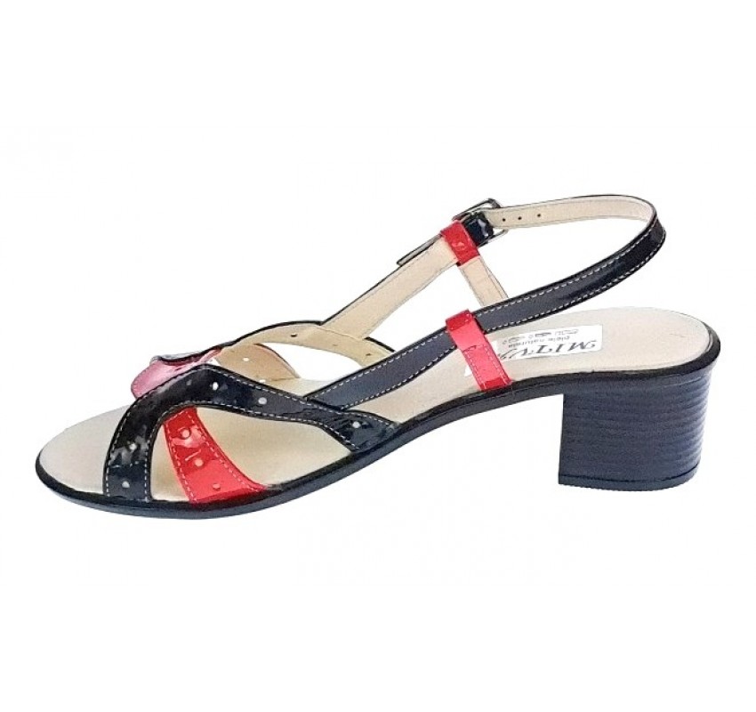 Oferta Sandale dama casual din piele naturala lac negru - rosu RS6NR