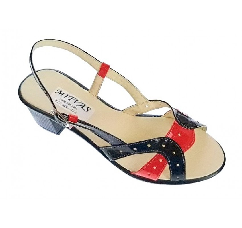 Oferta Sandale dama casual din piele naturala lac negru - rosu RS6NR