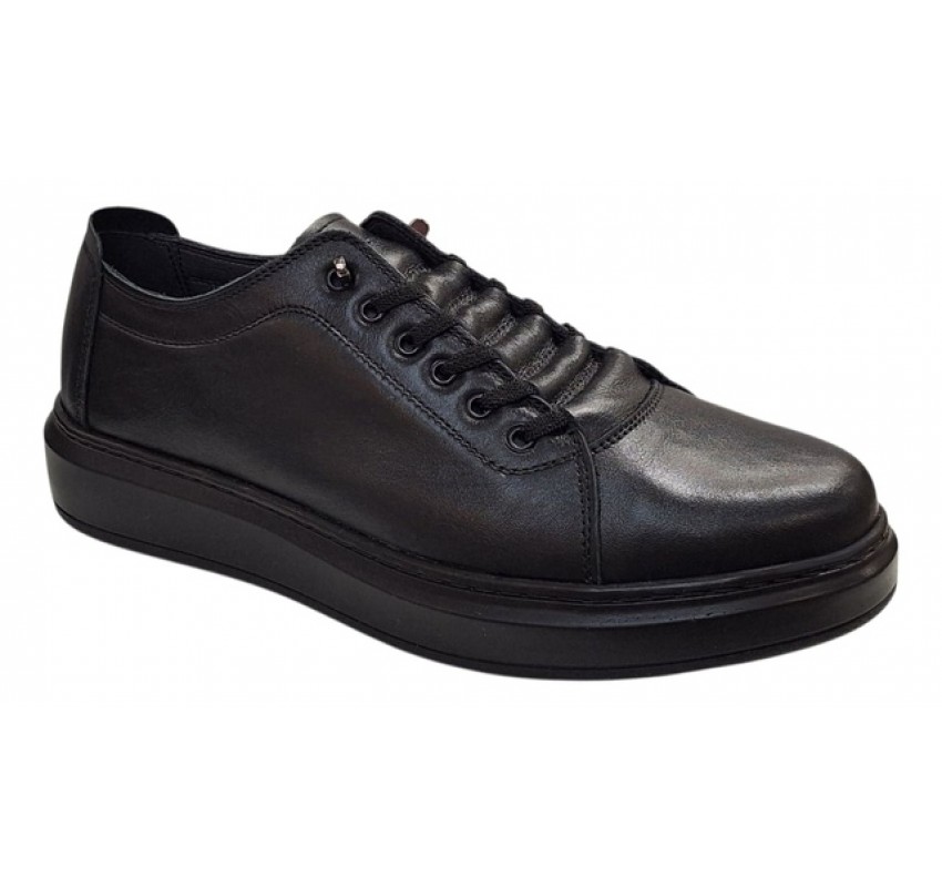Pantofi sport-casual barbati din piele naturala culoare neagra DeSuceava RSY01N