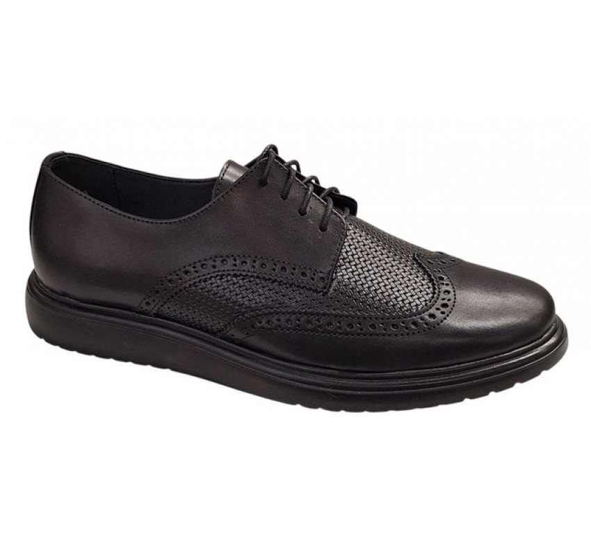 Pantofi Brogue Derby Casual-Eleganti barbati din piele naturala culoare neagra DeSuceava RSY02N