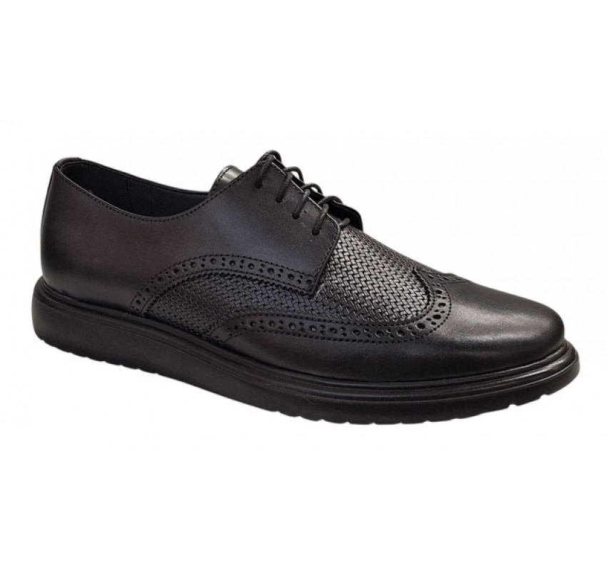 Pantofi Brogue Derby Casual-Eleganti barbati din piele naturala culoare neagra DeSuceava RSY02N