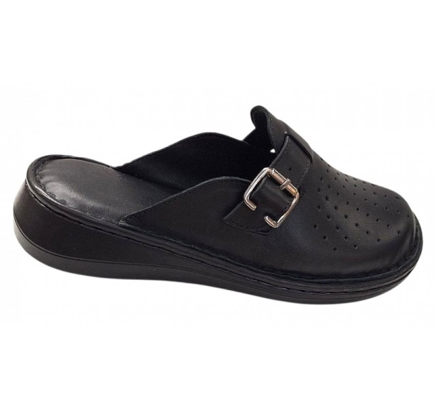 Saboti medicali dama din piele naturala de culoare neagra Med-Line RSY04N