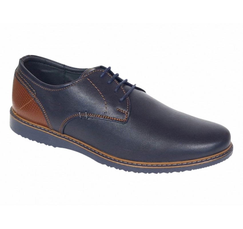 Pantofi barbati casual din piele naturala bleumarin - maro RSY470BL