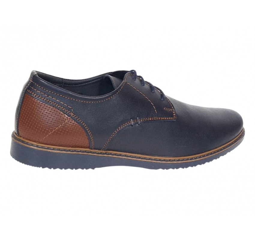 Pantofi barbati casual din piele naturala bleumarin - maro RSY470BL