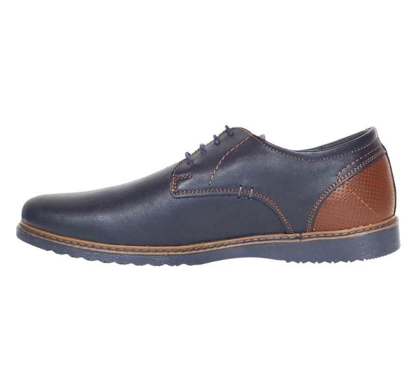Pantofi barbati casual din piele naturala bleumarin - maro RSY470BL