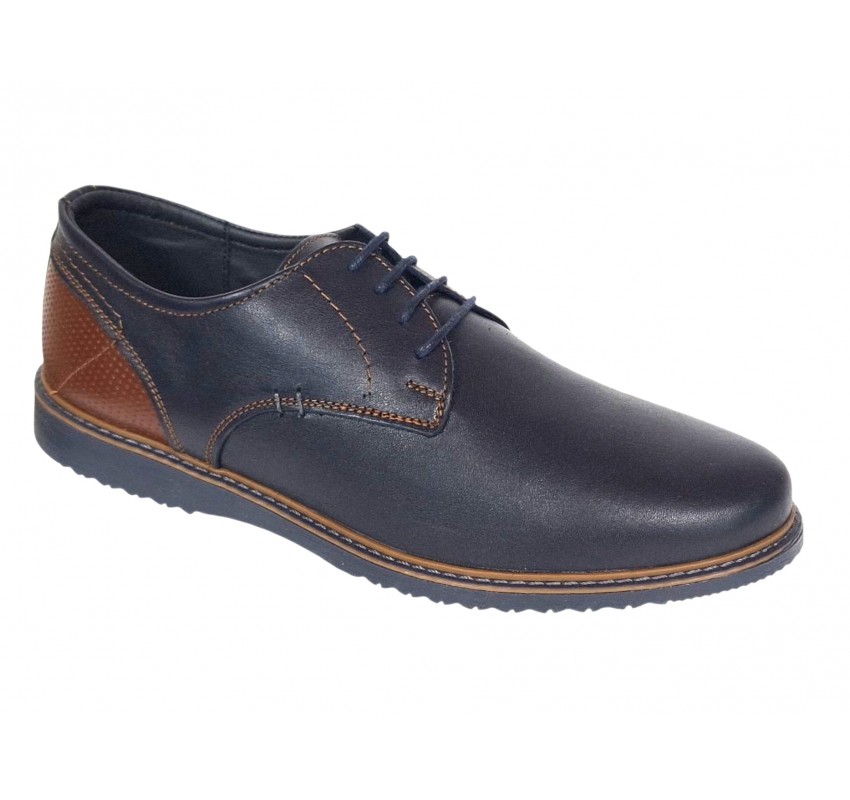Pantofi barbati casual din piele naturala bleumarin - maro RSY470BL