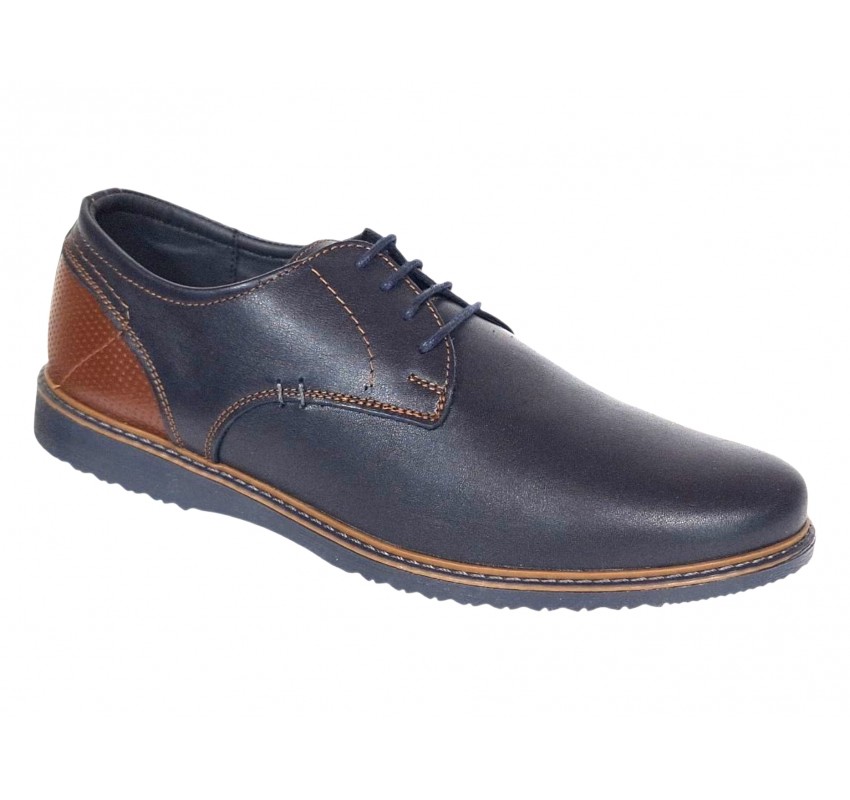 Pantofi barbati casual din piele naturala bleumarin - maro RSY470BL