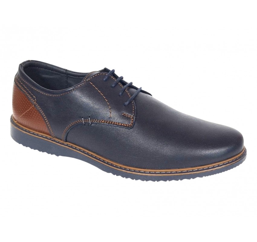 Pantofi barbati casual din piele naturala bleumarin - maro RSY470BL