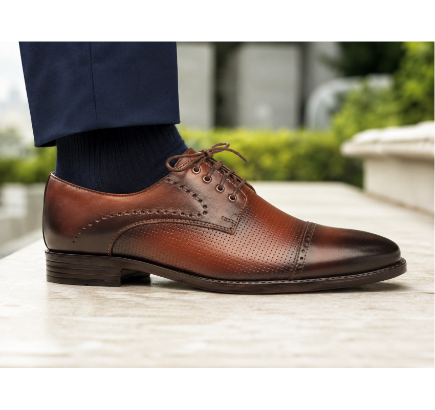 Pantofi barbati maro din piele naturala, eleganti si perforati – stil rafinat, confort Office RSY479M