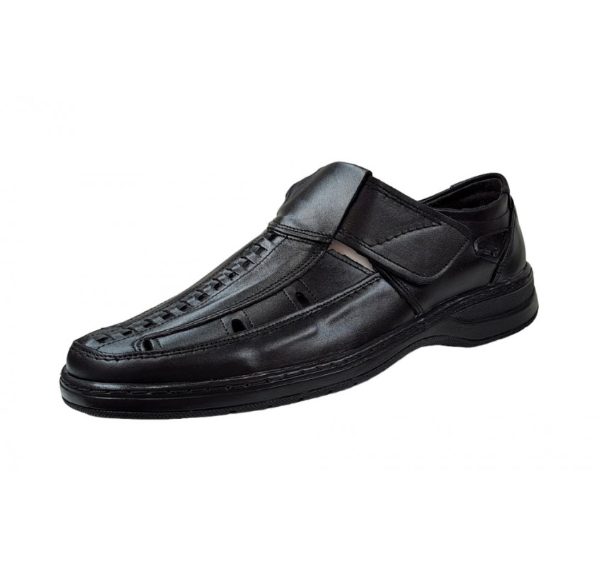 Pantofi barbati casual, perforati, din piele naturala, Negru - RSY502N