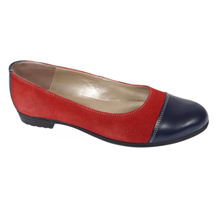 Balerini dama casual din piele naturala Rosu - Bleumarin RUTBLR