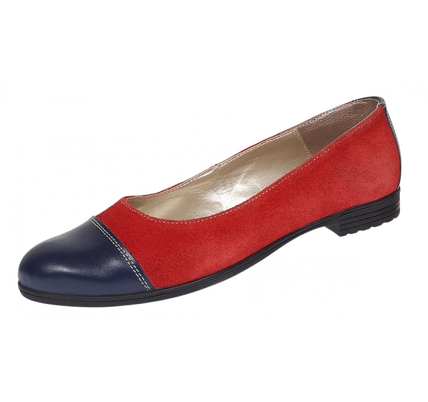 Balerini dama casual din piele naturala Rosu - Bleumarin RUTBLR