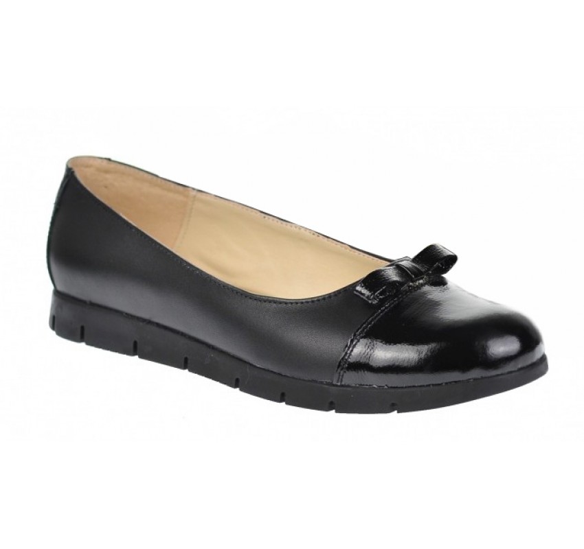 Balerini dama casual din piele naturala - Model cu funda si varf lacuit