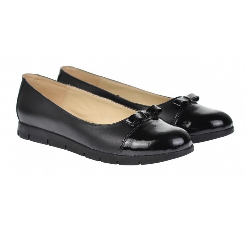 Balerini dama casual din piele naturala - Model cu funda si varf lacuit