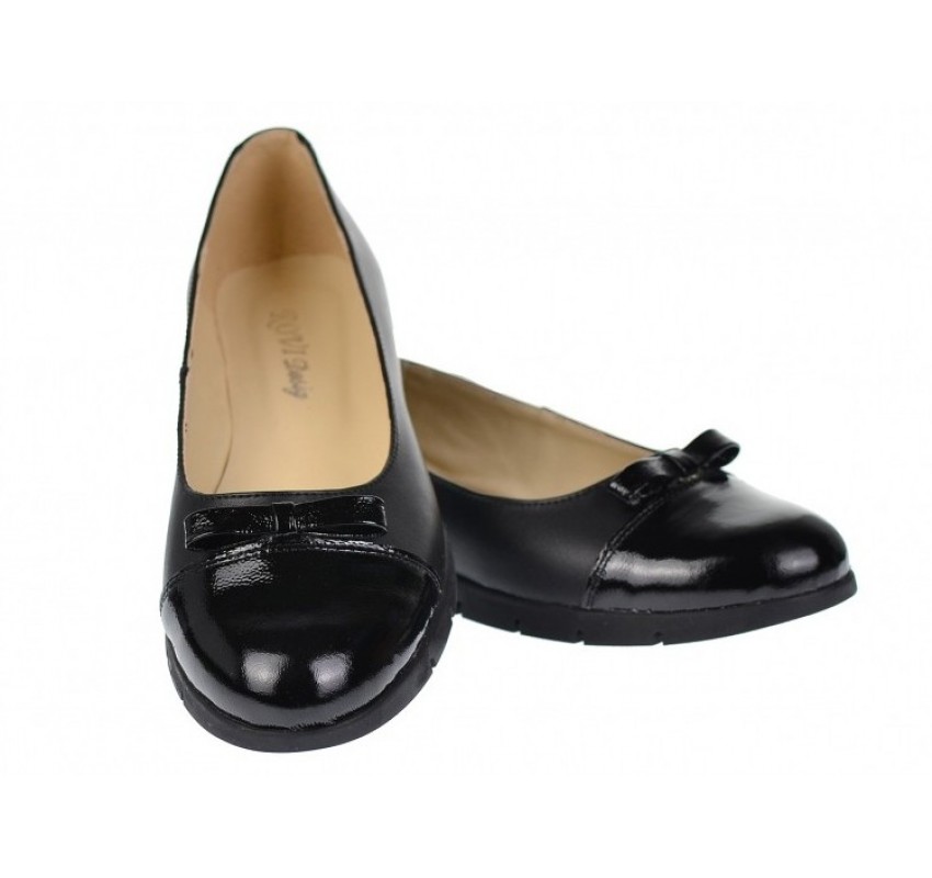 Balerini dama casual din piele naturala - Model cu funda si varf lacuit
