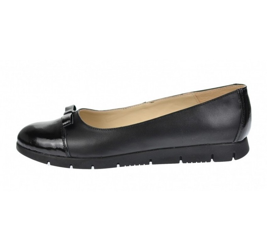 Balerini dama casual din piele naturala - Model cu funda si varf lacuit