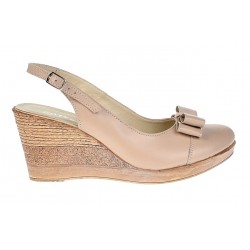 Pantofi dama decupati piele naturala bej cu platforme S100BEJ