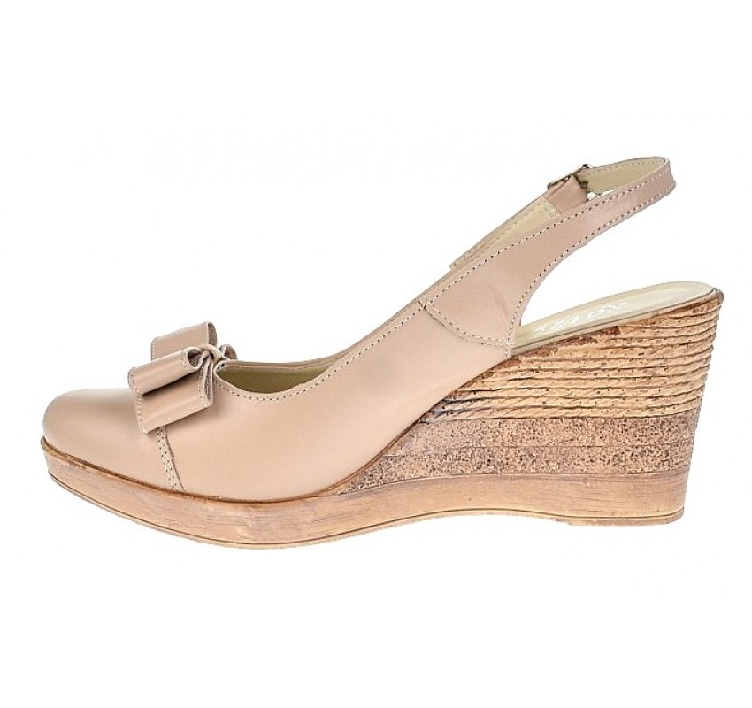 Pantofi dama decupati piele naturala bej cu platforme S100BEJ