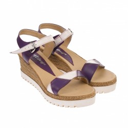Sandale dama, casual, alb si mov ,din piele naturala, cu platforma de 7 cm - S103AMOV
