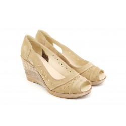 Pantofi dama decupati din piele naturala intoarsa -  S1047BEJ