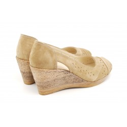 Pantofi dama decupati din piele naturala intoarsa -  S1047BEJ